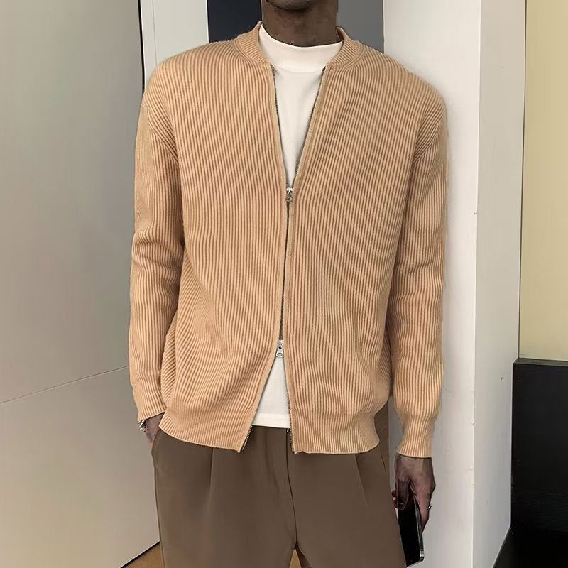 Men’s Cardigan – Ribbed Knit – Double Zipper – Relaxed Fit – Long Sleeve Casual Layer