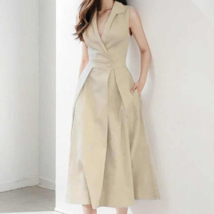 Women’s A-Line Dress – Tailored Fit – V-Neck – Notched Lapel – Sleeveless – Knee Length