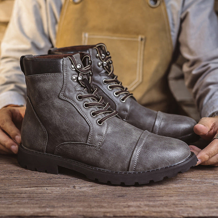 Men’s Ankle Boots - Leather Look - Lace-Up - Cushioned Support - Treaded Durable Sole