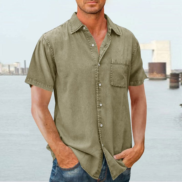 Men’s Short Sleeve Shirt - Relaxed Fit - Natural Fibers - Button Front Casual Style