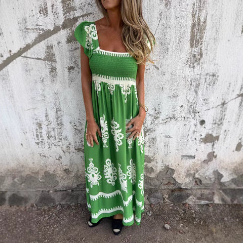 Women’s Maxi Dress – Smocked Bodice – Ruffled Sleeves – Flowy Fit – Breathable Blend