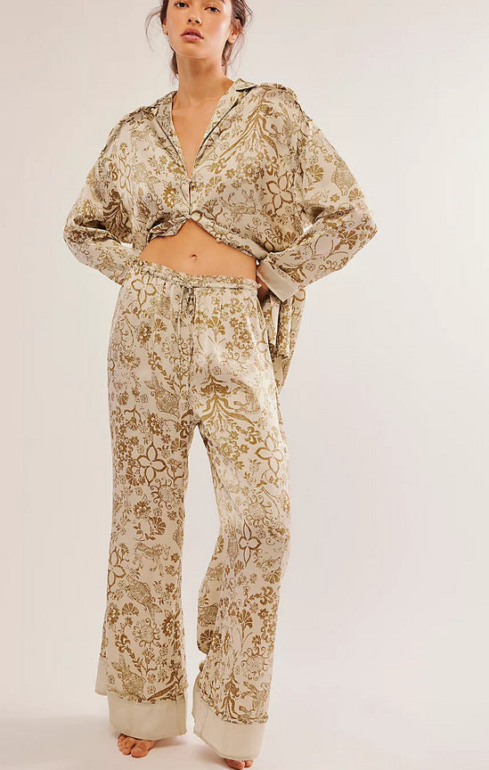 Women’s Loungewear Set – 100% Silk – Relaxed Fit – Lace Tank – Button-Up Top – Pajama Pants