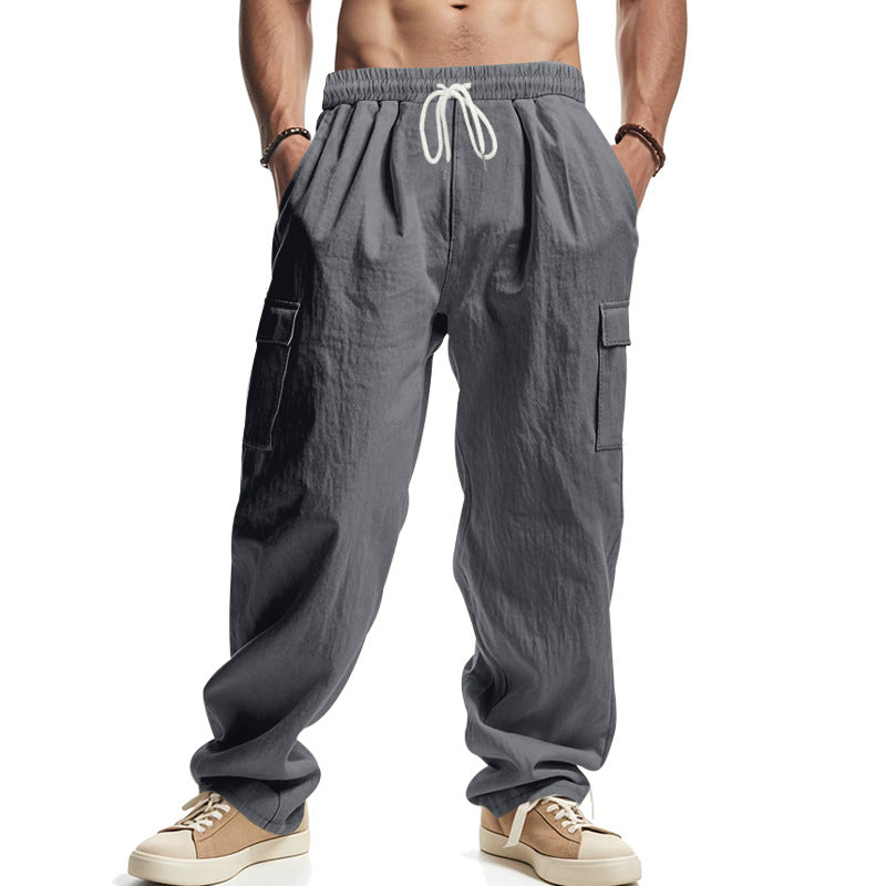 Men’s Cargo Pants - Relaxed Fit - Cotton Blend - Elastic Waistband - Multi-Pocket Casual Wear