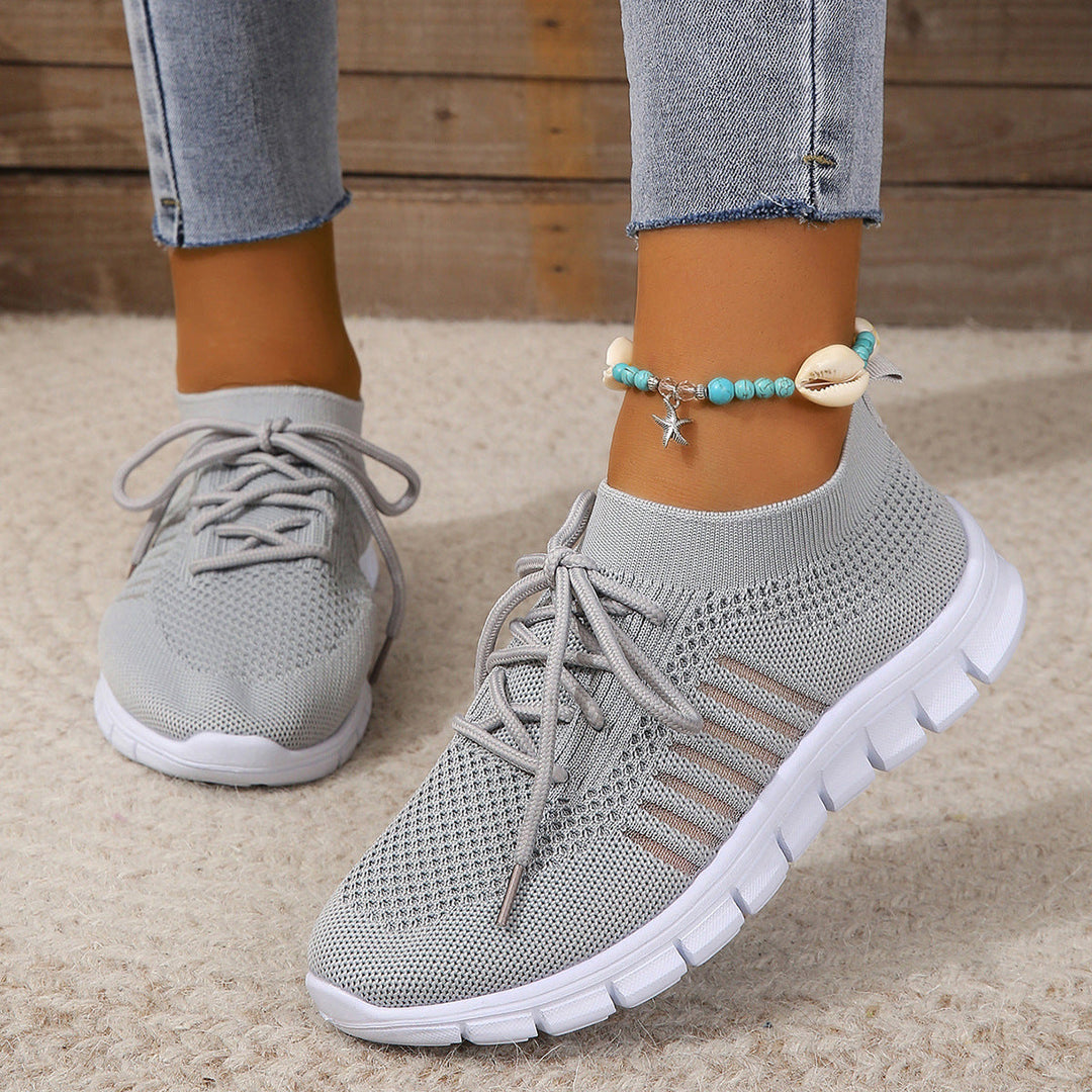 Women’s Athletic Sneakers - Flyknit Mesh - Lightweight Breathable - Lace-Up Casual Fit