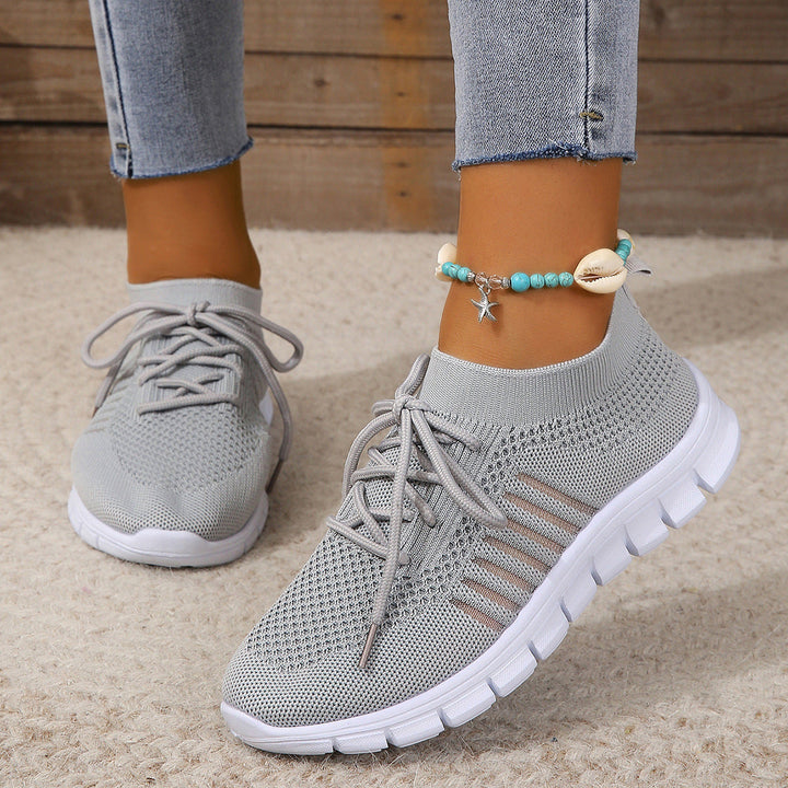 Women’s Athletic Sneakers - Flyknit Mesh - Lightweight Breathable - Lace-Up Casual Fit