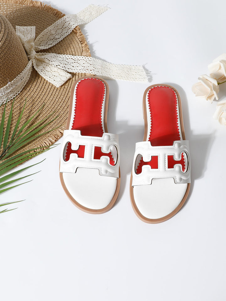 Women’s Flat Sandals - Cut-Out Strap - Open Toe - Slip-On Casual Footwear