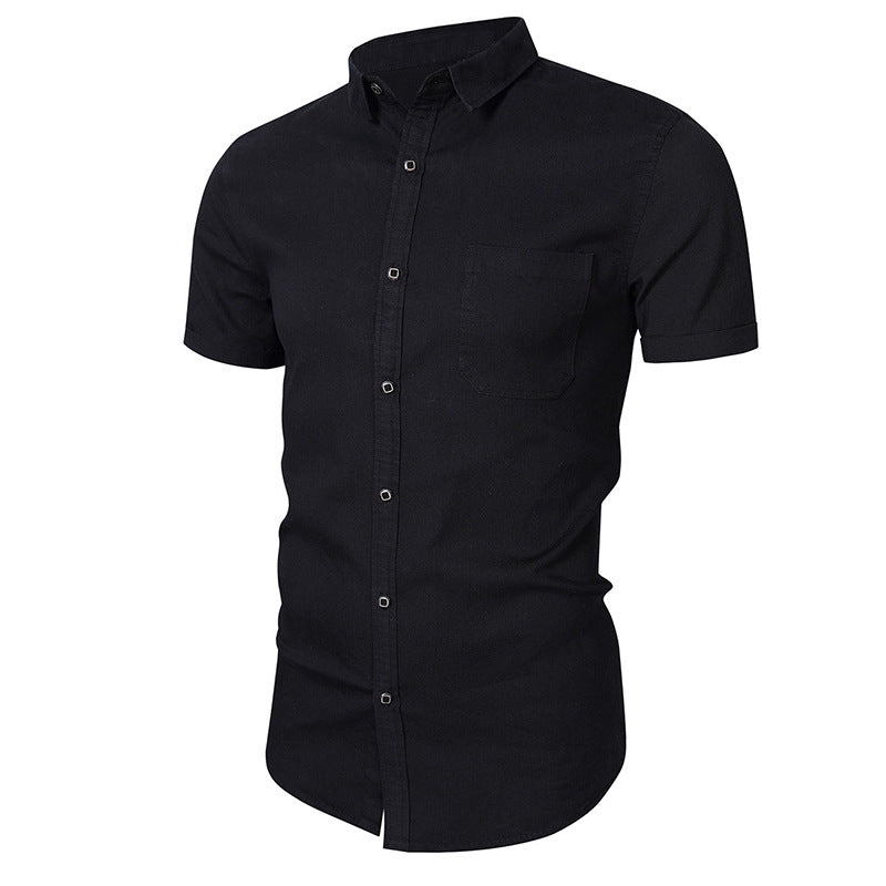 Men's Short Sleeve Shirt - Slim Fit - Cotton - Button Front - Chest Pocket