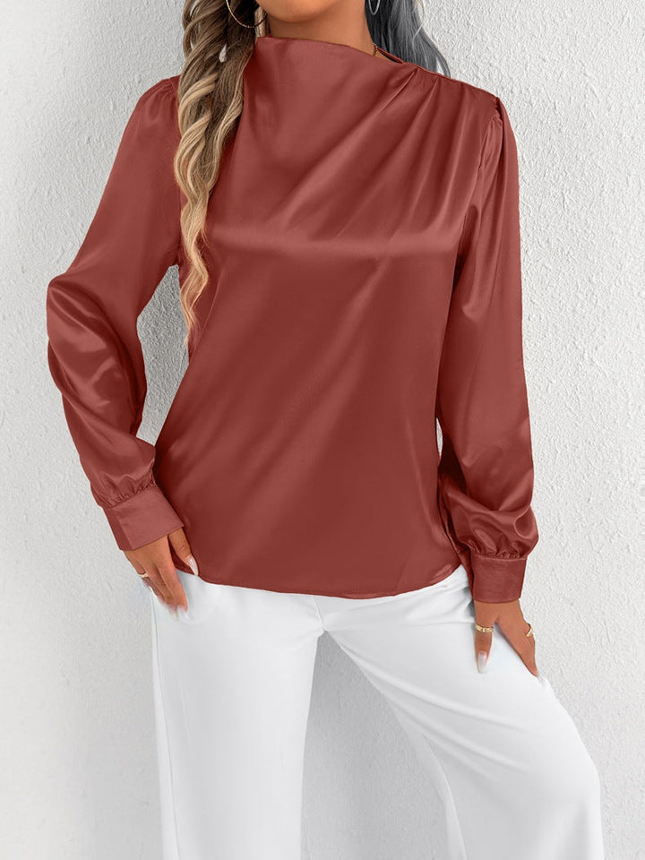 Women’s Blouse – Relaxed Fit – High Neck – Long Sleeve – Minimalist Style