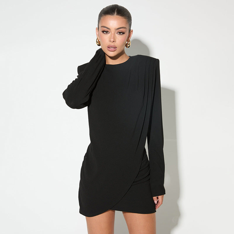 Women’s Bodycon Mini Dress - Slim Fit - Long Sleeve - Draped Detail Elegant Silhouette