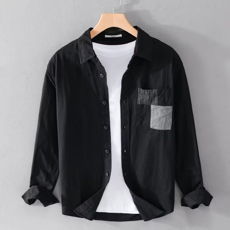 Men’s Long Sleeve Shirt – Relaxed Fit – Cotton Blend – Chest Patch Pocket – Casual Button Down