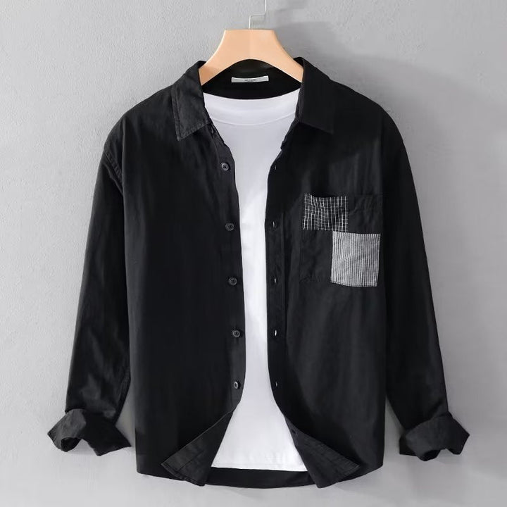 Men’s Long Sleeve Shirt – Relaxed Fit – Cotton Blend – Chest Patch Pocket – Casual Button Down