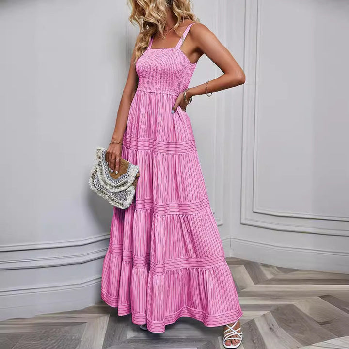 Women’s Maxi Dress – Smocked Bodice – Tiered Flowing Skirt – Lightweight Cotton – Spaghetti Straps