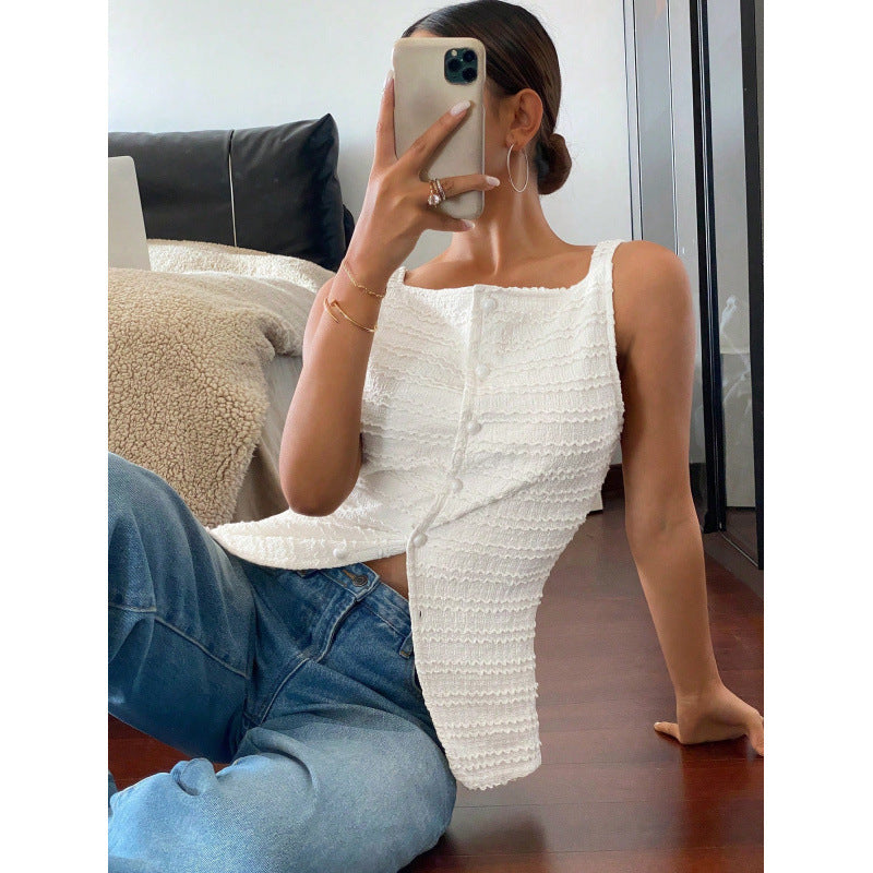 Women’s Sleeveless Top – Fitted Silhouette – Asymmetrical Hem