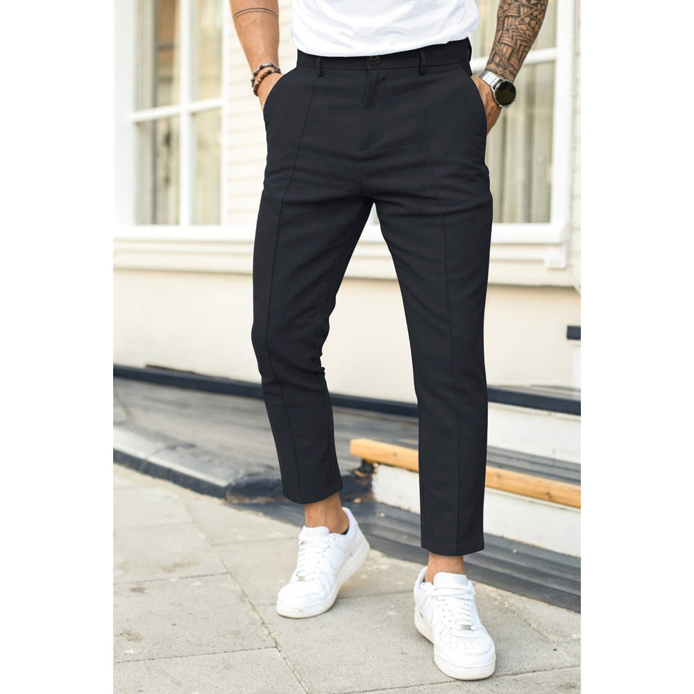 Men’s Casual Trousers - Slim Fit - Double Pleated Front - Ankle Length - Belt Loop Waist