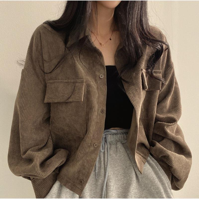 Women’s Shirt Jacket – Corduroy – Oversized Fit – Button Down – Long Sleeve Casual Layer