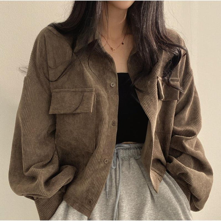 Women’s Shirt Jacket – Corduroy – Oversized Fit – Button Down – Long Sleeve Casual Layer