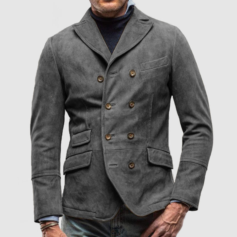 Men’s Casual Jacket – Suede Feel – Tailored Fit – Double-Breasted – Lapel Collar