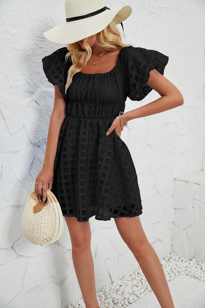 Women’s Mini Dress – Fit and Flare – Puff Sleeves – Square Neck – Breathable Blend