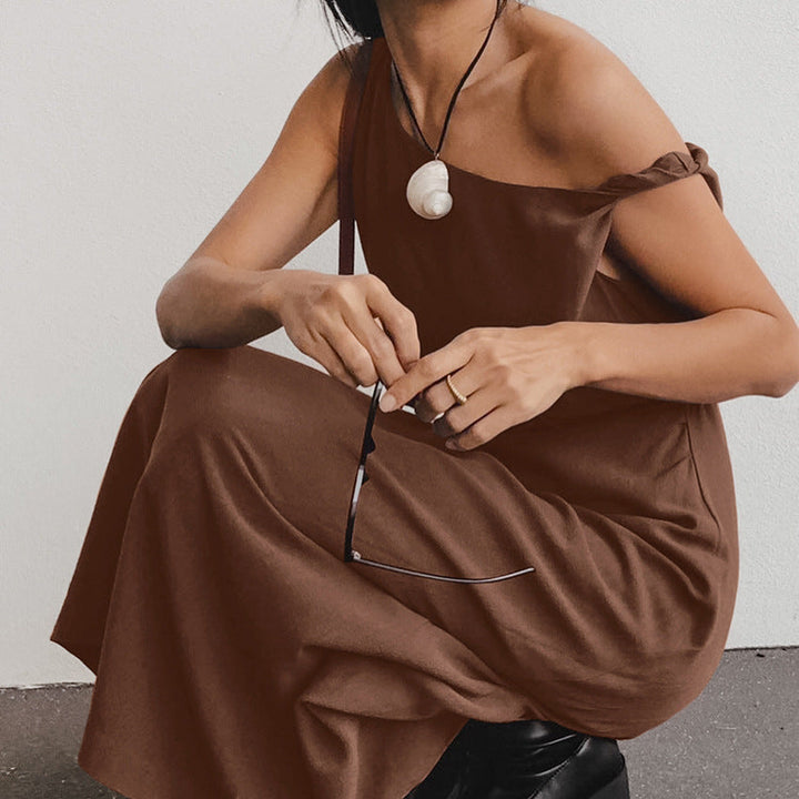 Women’s Maxi Dress – One-Shoulder – Asymmetrical Neckline – Flowy Elegant Silhouette