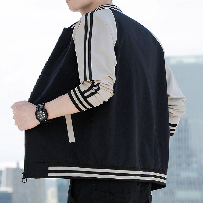 Men’s Bomber Jacket – Relaxed Fit – Zip Front – Ribbed Trim – Striped Sleeve Casual Layer