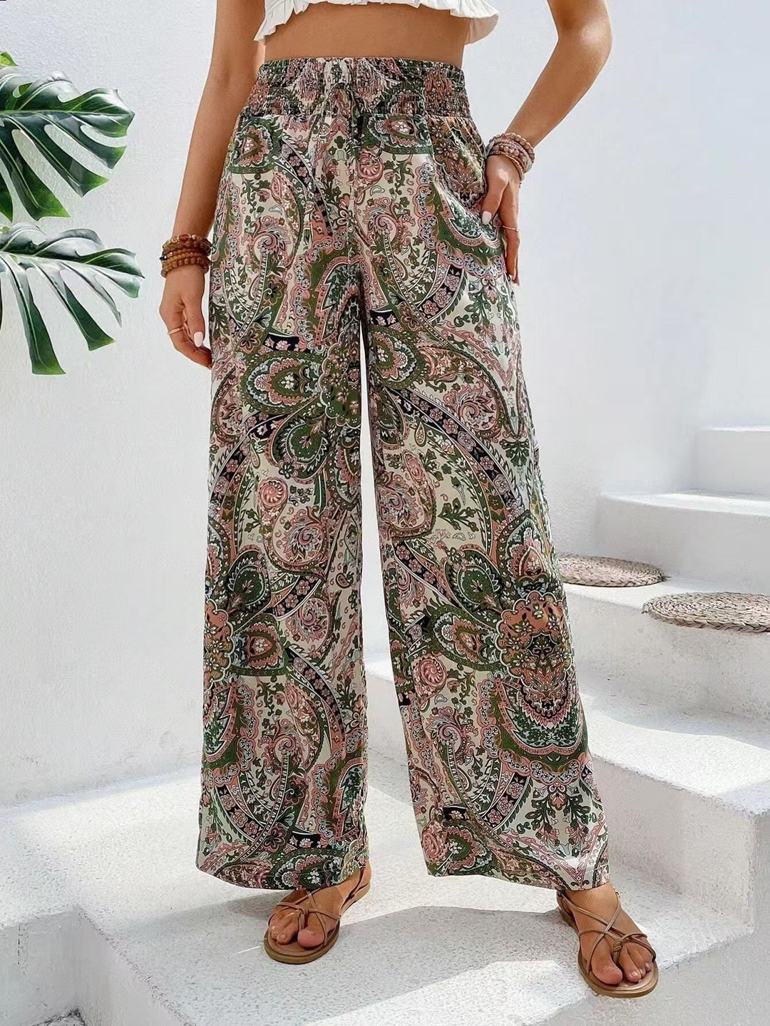 Women’s Wide-Leg Pants - Elastic Waist - Breathable Blend - Flowy Relaxed Fit