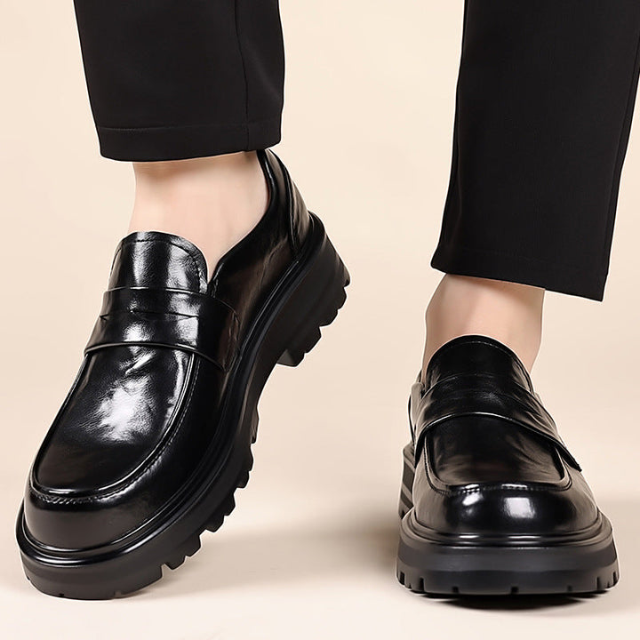 Men’s Leather Loafers – Slip-On Penny Strap – Moc Toe – Cushioned Dress Sole