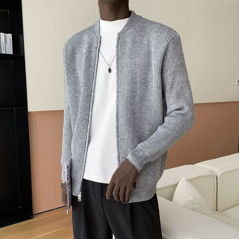 Men’s Cardigan – Ribbed Knit – Double Zipper – Relaxed Fit – Long Sleeve Casual Layer