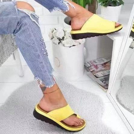 Women’s Wedge Heel Slippers – Open Toe – Soft Flexible Upper – Orthopedic Slip-On