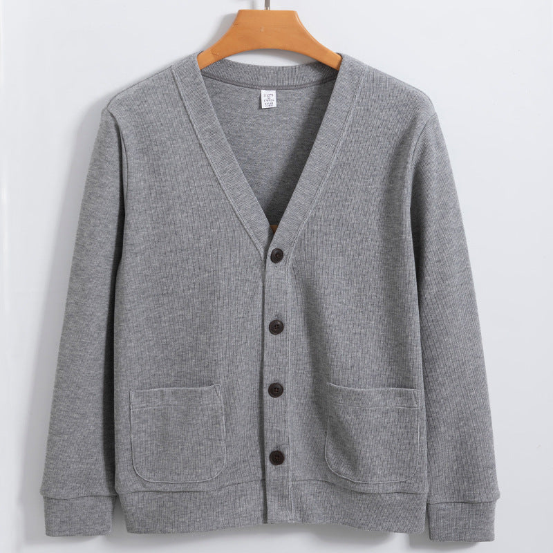Men’s Cardigan – 100% Cotton Knit – Relaxed Fit – V-Neck – Button Front with Pockets