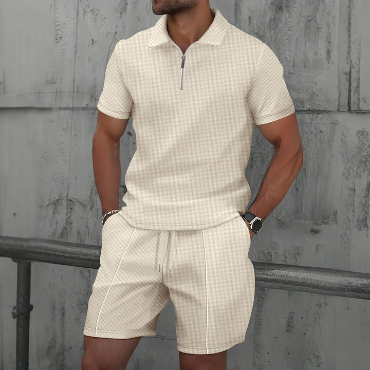 Men’s Polo Shirt and Short Set – Cotton Blend – Regular Fit – Zipper Neck – Short Sleeve Casual