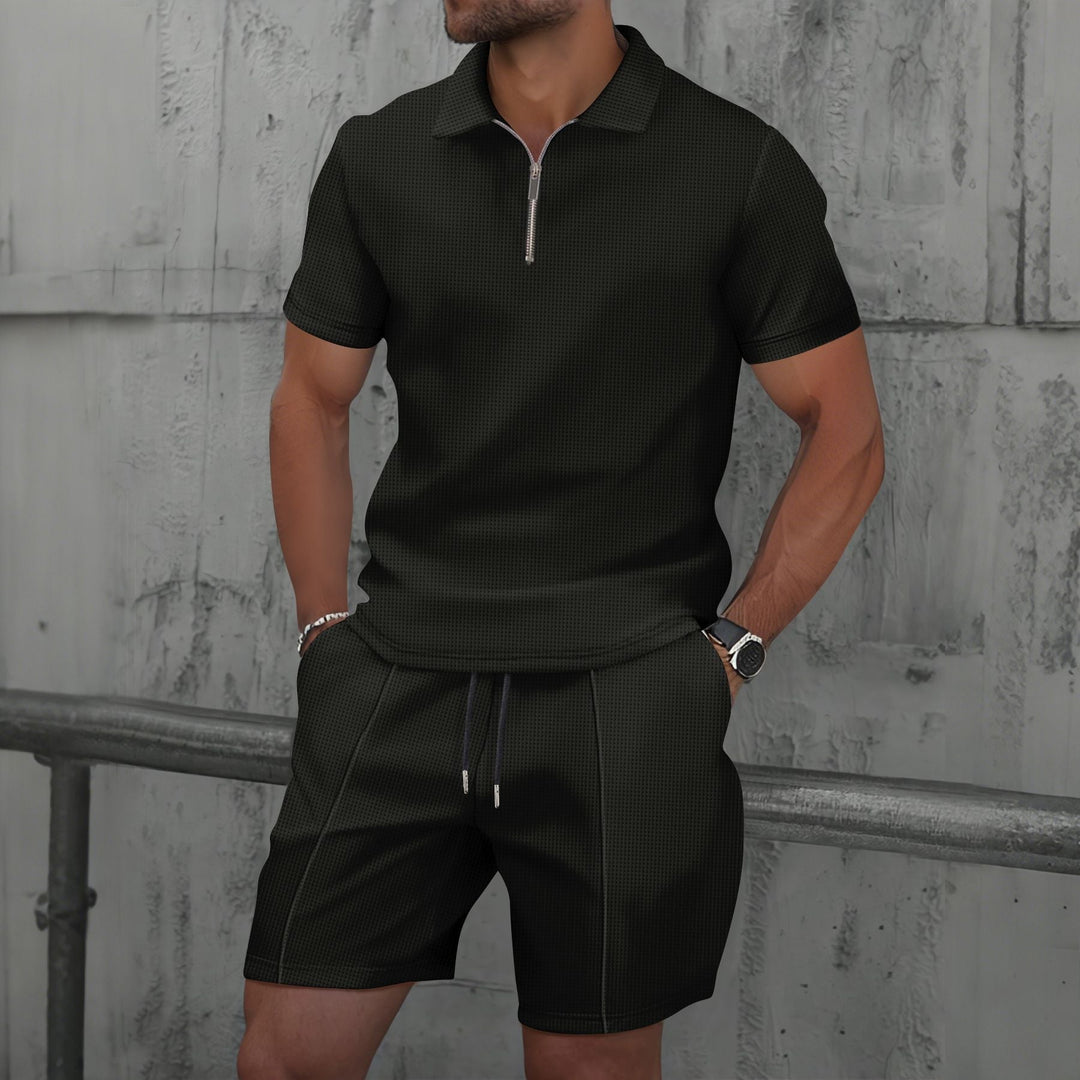 Men’s Polo Shirt and Short Set – Cotton Blend – Regular Fit – Zipper Neck – Short Sleeve Casual