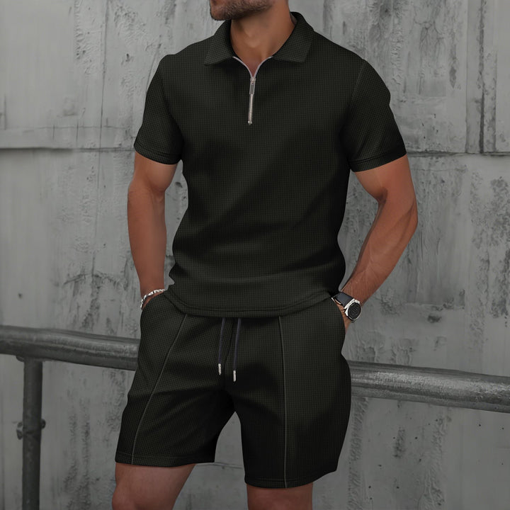 Men’s Polo Shirt and Short Set – Cotton Blend – Regular Fit – Zipper Neck – Short Sleeve Casual