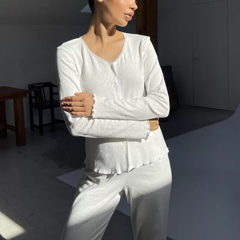 Women’s Loungewear Set – Soft Cotton – Relaxed Fit – Button Top & Wide-Leg Pants