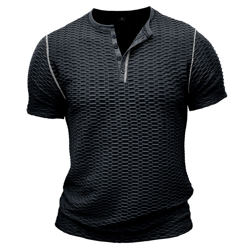 Men’s Henley Shirt - Slim Fit - Textured Fabric - Short Sleeve