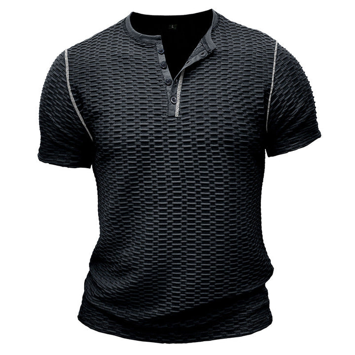 Men’s Henley Shirt - Slim Fit - Textured Fabric - Short Sleeve