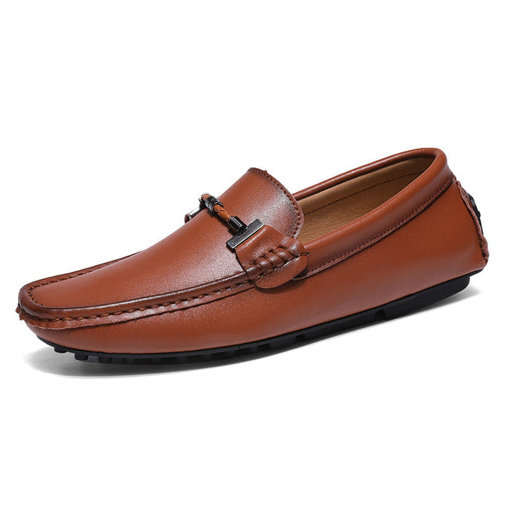 Men's Loafers – Slip-On Design – Metal Buckle – Round Toe – Textured Sole