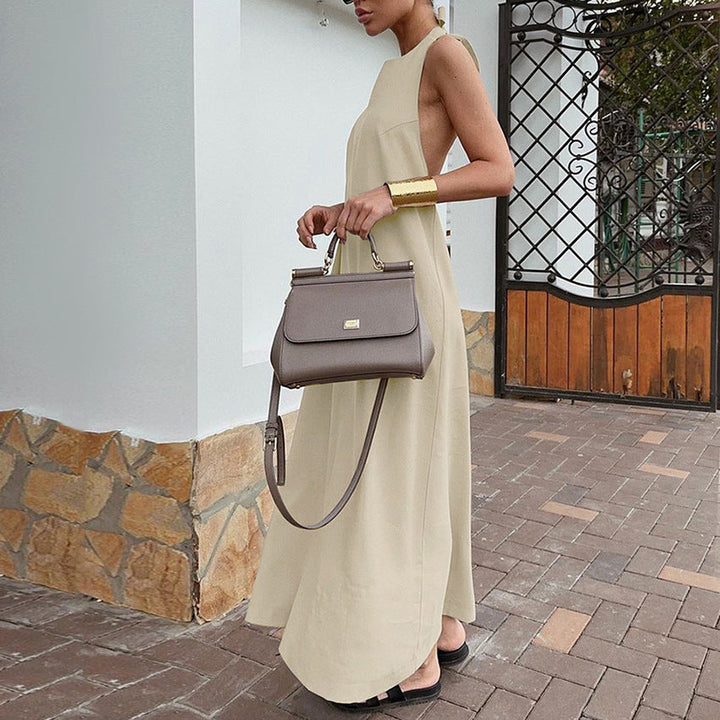 Women's Maxi Dress - Halter Neckline - Sleeveless - Loose Fit - Flowy Elegant Design