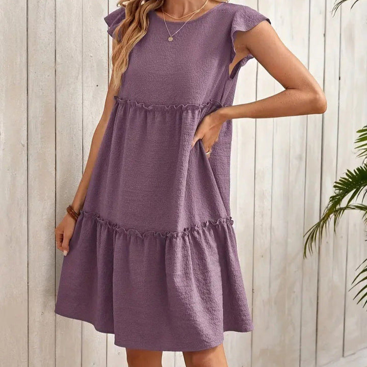 Women’s Sleeveless Dress - Flutter Sleeve - Tiered Ruffle - Relaxed Fit Casual Wear