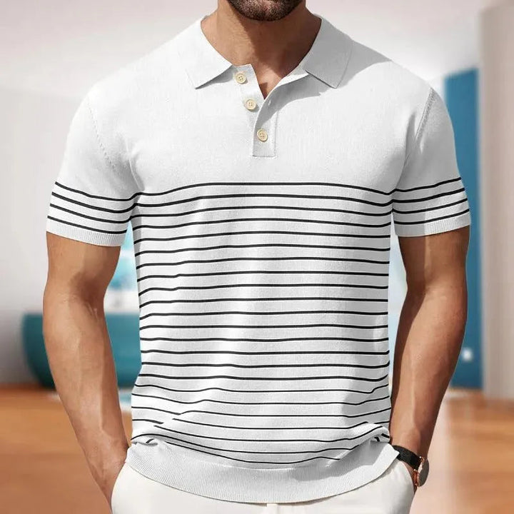 Men’s Polo Shirt – Soft Knit – Classic Fit – Short Sleeve – Striped Casual Style