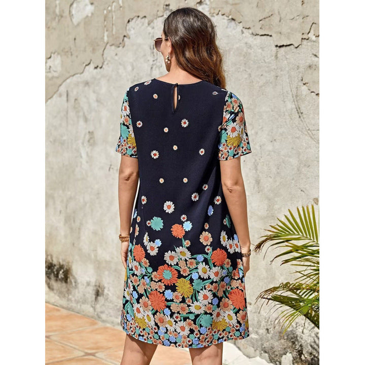 Women’s Midi Dress – Relaxed Fit – Lightweight Cotton – Short Sleeve Floral Casual Wear