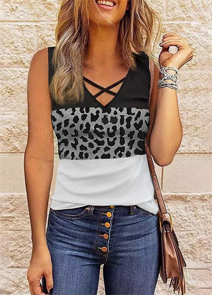 Women’s Sleeveless Top – Cotton Blend – Slim Fit – Crisscross Neckline – Casual Style