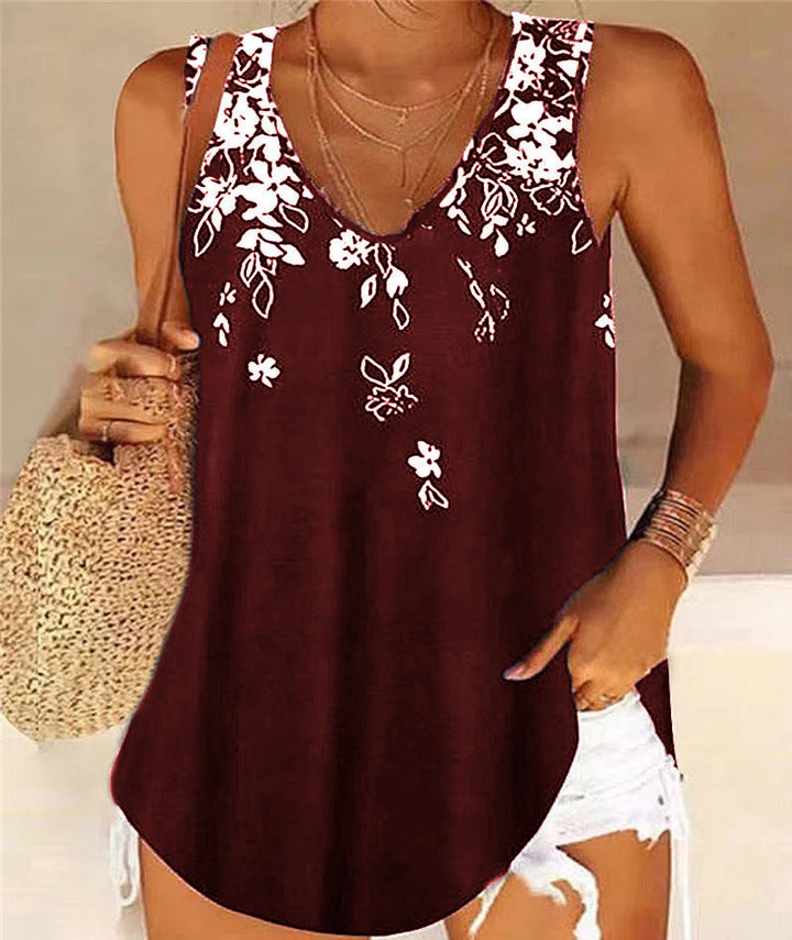 Women’s Tank Top – V-Neck – Relaxed Fit – Sleeveless – Soft Breathable Fabric – Floral Print