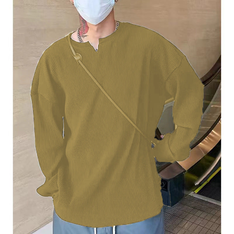 Men’s Long Sleeve T-Shirt - Ribbed Knit - Relaxed Fit - V-Neck Casual Base Layer