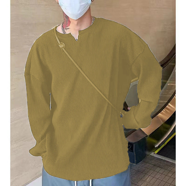 Men’s Long Sleeve T-Shirt - Ribbed Knit - Relaxed Fit - V-Neck Casual Base Layer