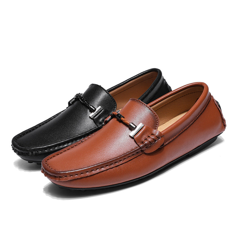 Men's Loafers – Slip-On Design – Metal Buckle – Round Toe – Textured Sole
