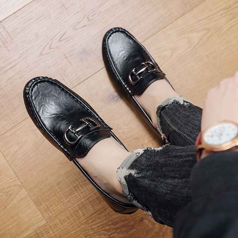 Men’s Loafers - Genuine Leather - Slip-On Design - Metal Buckle - Smart Casual Style
