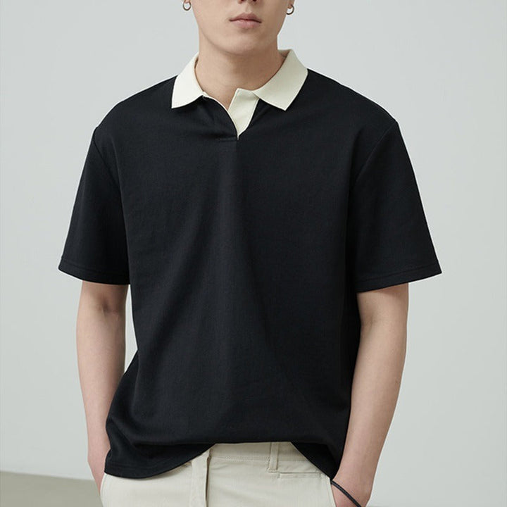 Men’s Polo Shirt - Relaxed Fit - Contrast Collar - Short Sleeve Casual Knit Top