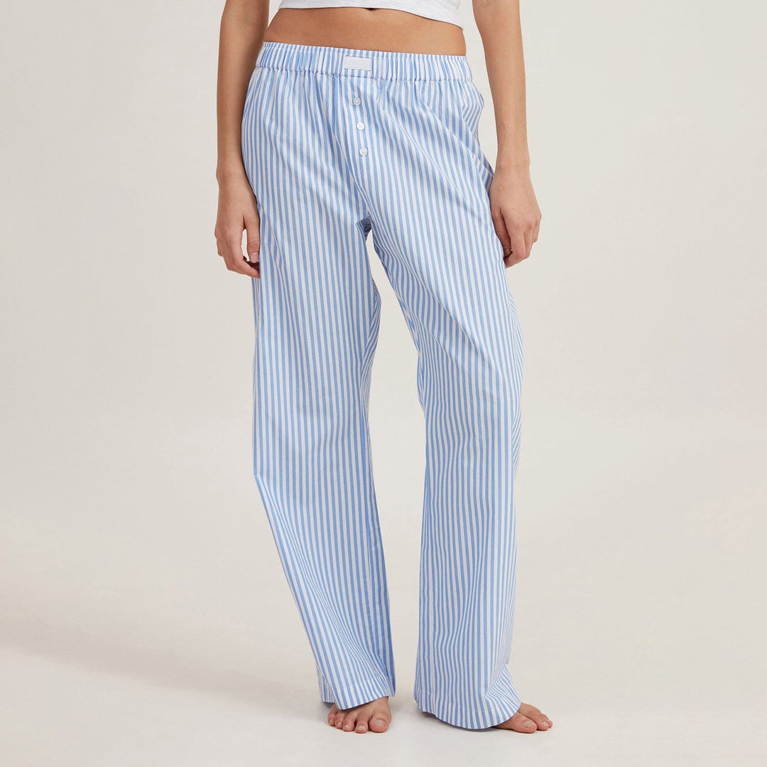 Women’s Lounge Pants - Cotton Blend - Relaxed Fit - Elastic Waist - Striped Casual Wear