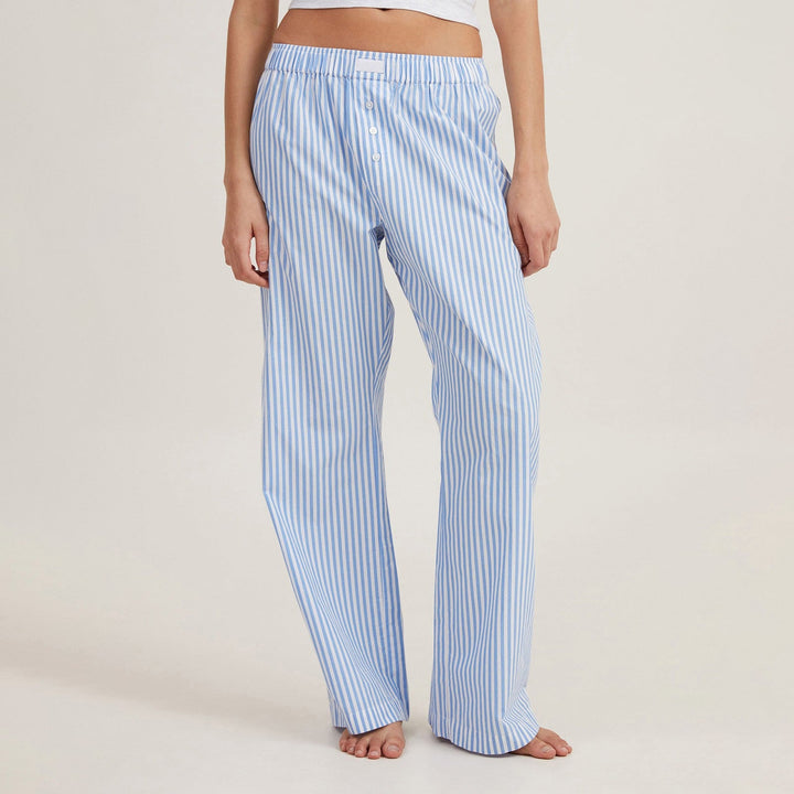 Women’s Lounge Pants - Cotton Blend - Relaxed Fit - Elastic Waist - Striped Casual Wear