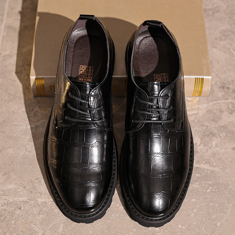 Men’s Dress Shoes - Textured Leather - Crocodile Embossed - Lace-Up Formal Fit